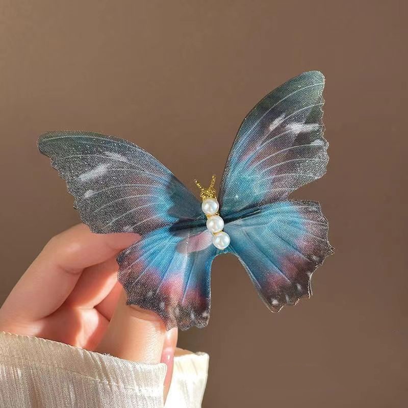 DiyButterfly: Handcrafted Lightweight and Delicate Tulle Butterfly Hair Clips for Women, Perfect for Photoshoots with a Boho-Vintage Style and Adorned with Pearl Details. - 图片 6